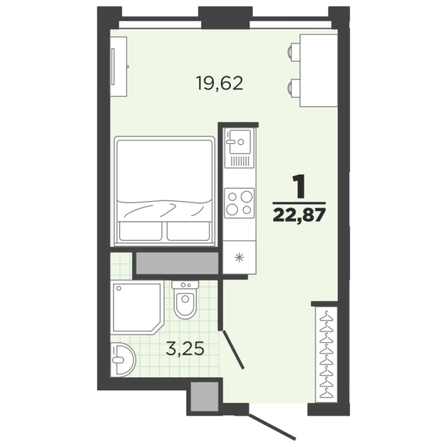 1-ая квартира площадью 22,87 в современном ЖК с союственной инфратруктурой